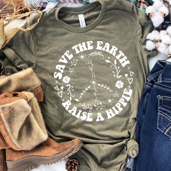 Save the Earth- Raise a Hippie Ladies Tee Shirt - Picture 3 of 3